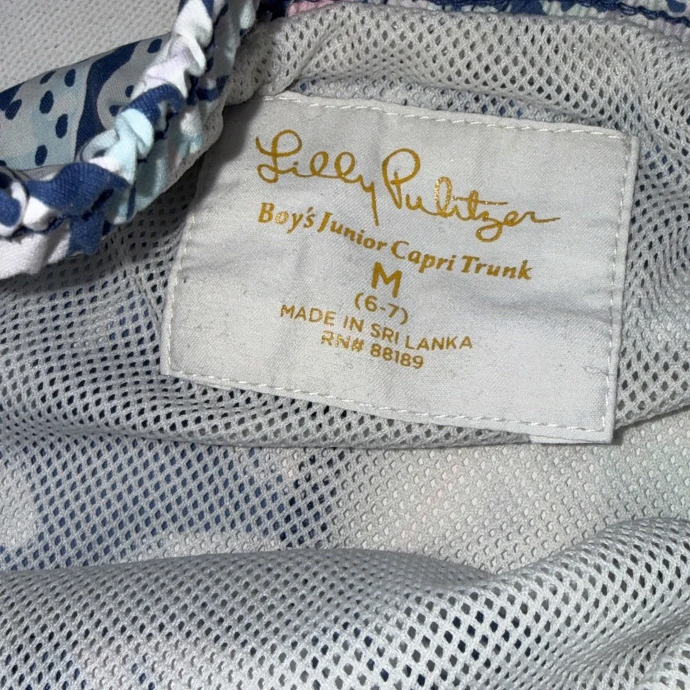 Lilly Pulitzer Preppy Beach Floral‎ Tropical Matching Boys Capri Swim Trunks 6/7